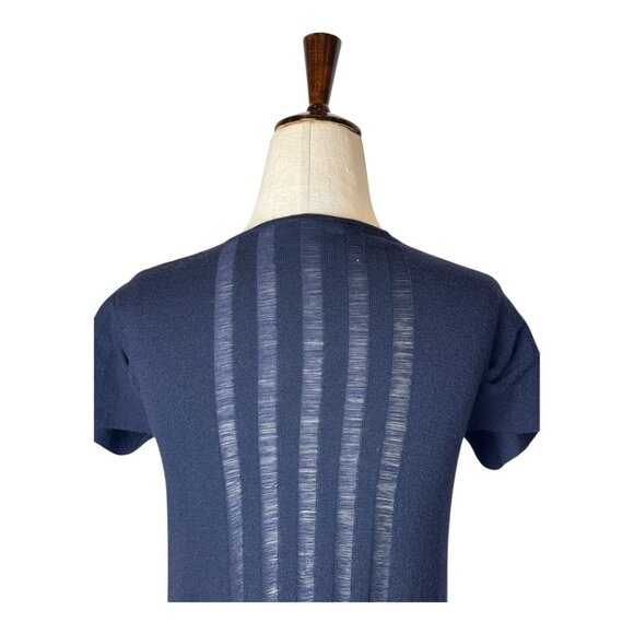 Theory Sweater Women XS Navy Blue Wool Knit Wrap Fringe Detail Luxury Preppy - Picture 4 of 10